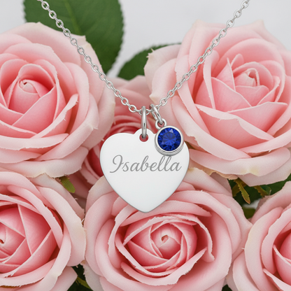 Custom Name Birthstone Heart Necklace with Personalized Engraving