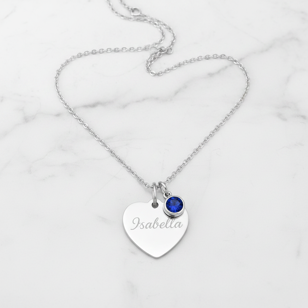 Custom Name Birthstone Heart Necklace with Personalized Engraving