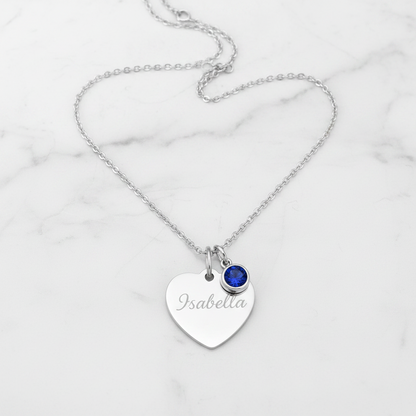 Custom Name Birthstone Heart Necklace with Personalized Engraving