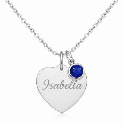 Custom Name Birthstone Heart Necklace with Personalized Engraving