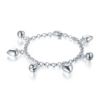 Pulsera de cadena con dije de bola de corazón en plata de ley para niñas