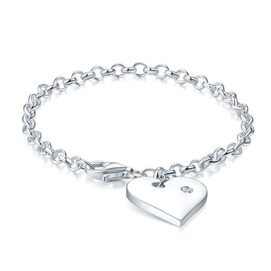 Pulsera de cadena con dije de corazón en plata de ley para niñas