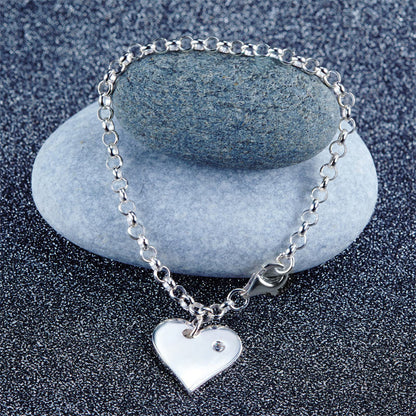 Pulsera de cadena con dije de corazón en plata de ley para niñas