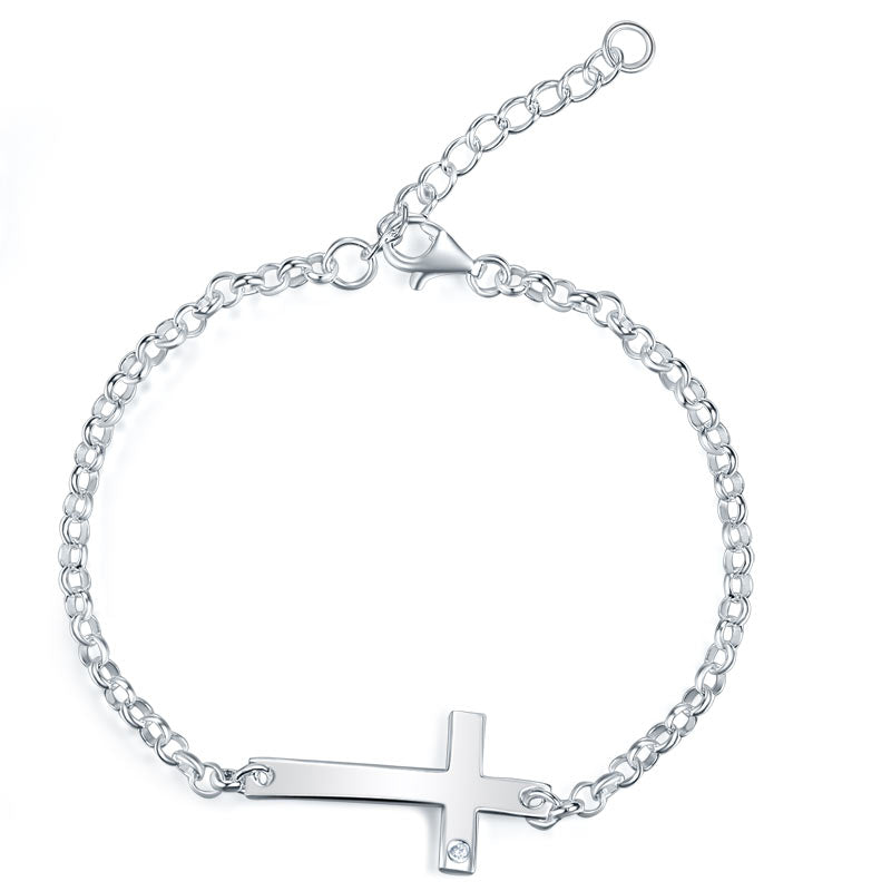 Cross Chain Adjustable Bracelet in Sterling Silver for Girls