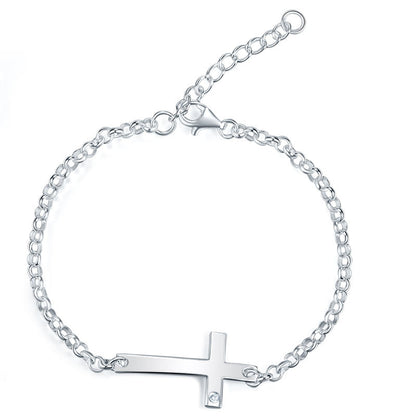 Cross Chain Adjustable Bracelet in Sterling Silver for Girls