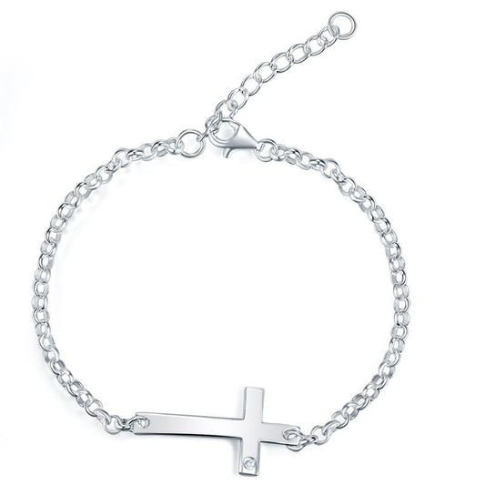 Cross Chain Adjustable Bracelet in Sterling Silver for Girls