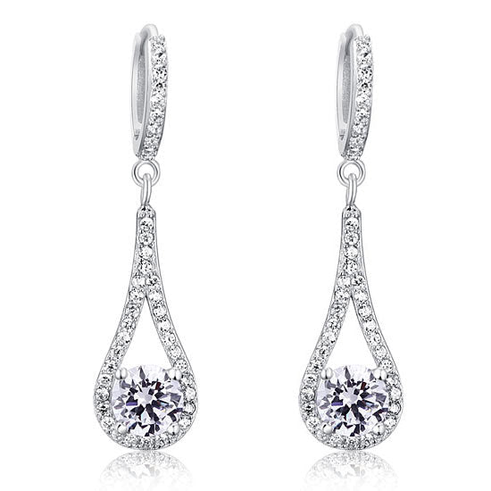 1 CT. Round Simulated Diamond Teardrop Drop Earrings in Sterling Silver