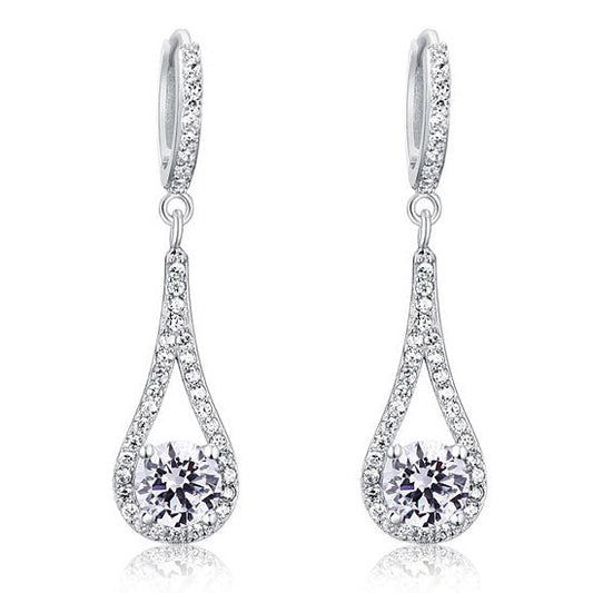 1 CT. Round Simulated Diamond Teardrop Drop Earrings in Sterling Silver