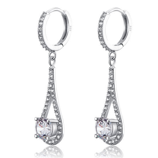 1 CT. Round Simulated Diamond Teardrop Drop Earrings in Sterling Silver