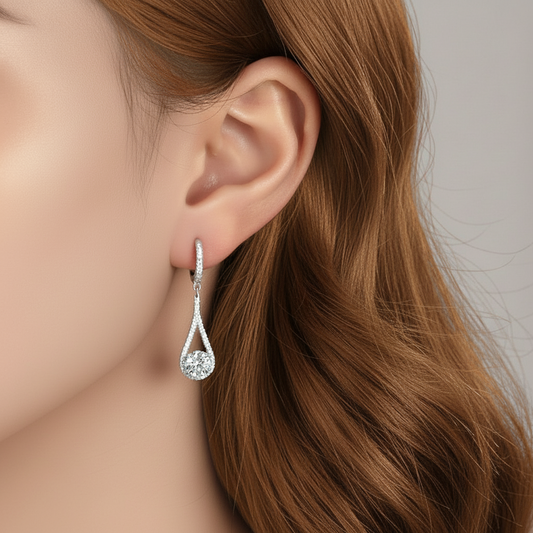 1 CT. Round Simulated Diamond Teardrop Drop Earrings in Sterling Silver