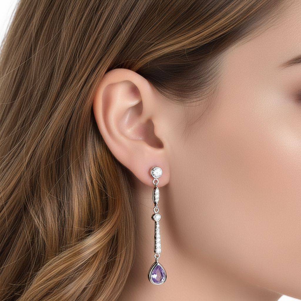 1 CT. Purple Simulated Sapphire Drop Earrings in Sterling Silver