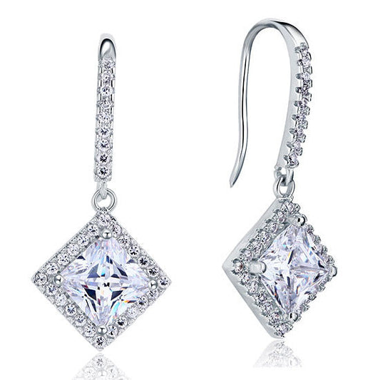 Boucles d'oreilles pendantes en argent sterling avec diamants synthétiques Princess Halo de 1,5 carat
