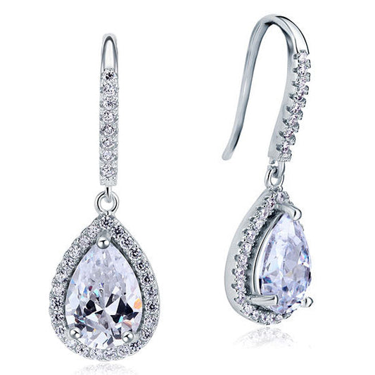 2 CT. Pear Halo Simulated Diamond Drop Earrings in Sterling Silver