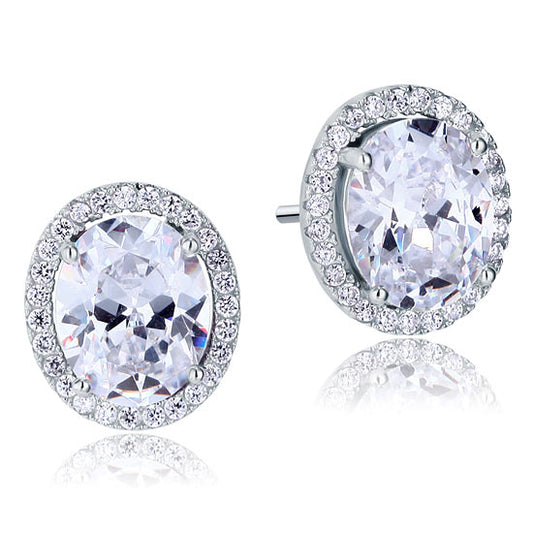 Aretes de plata de ley con halo ovalado de diamantes simulados de 3 quilates