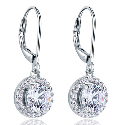 1 CT. Round Halo Simulated Diamond Drop Earrings in Sterling Silver