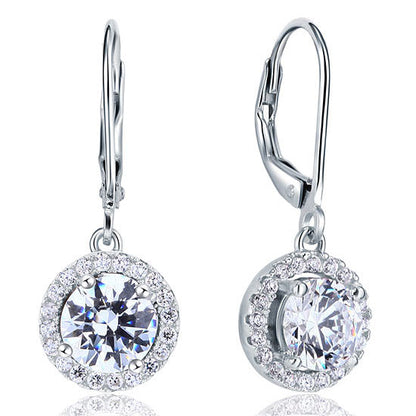 1 CT. Round Halo Simulated Diamond Drop Earrings in Sterling Silver