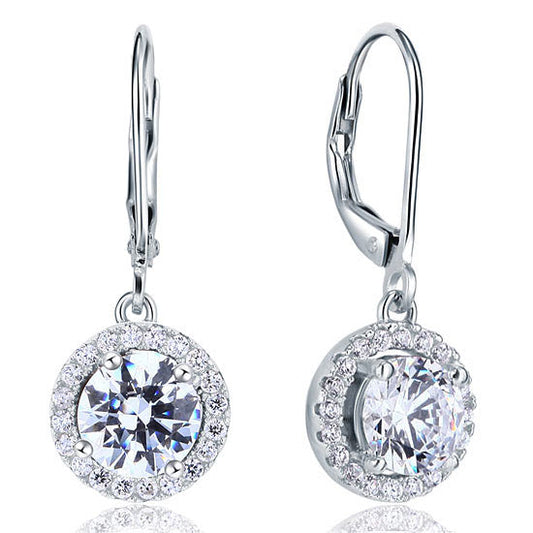 1 CT. Round Halo Simulated Diamond Drop Earrings in Sterling Silver