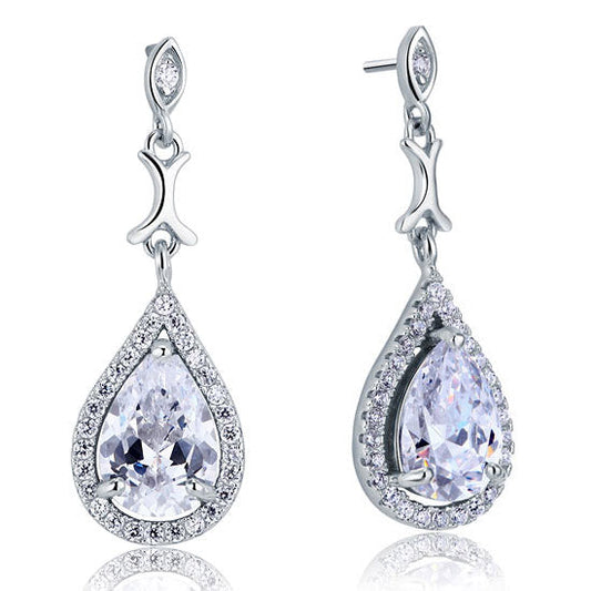 2 CT. Vintage Pear Halo Simulated Diamond Drop Earrings in Sterling Silver