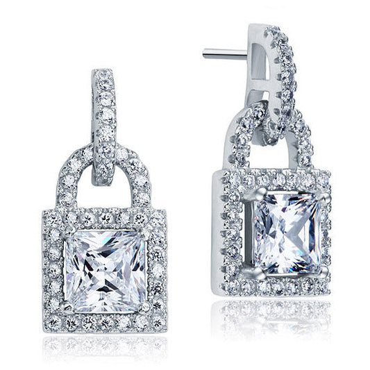 1 CT. Key Lock Simulated Diamond Drop Earrings in Sterling Silver