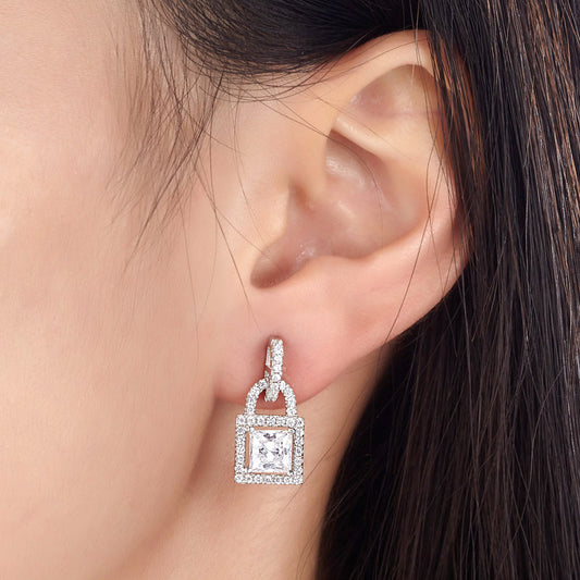 1 CT. Key Lock Simulated Diamond Drop Earrings in Sterling Silver