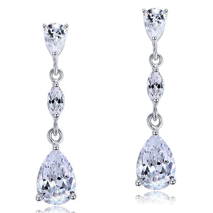 Aretes colgantes de diamantes simulados de talla pera de 2 quilates en plata de ley
