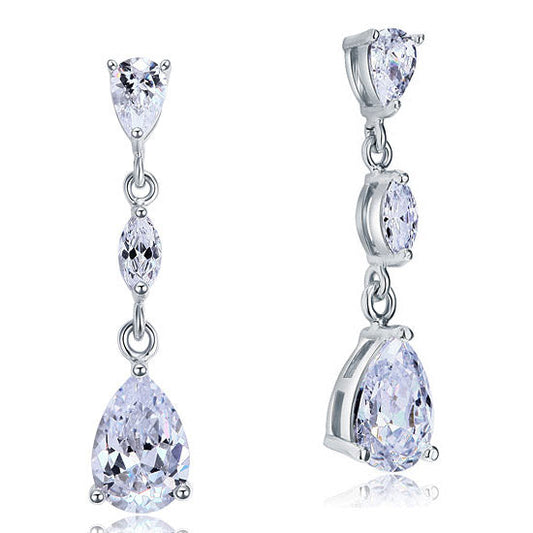 Aretes colgantes de diamantes simulados de talla pera de 2 quilates en plata de ley