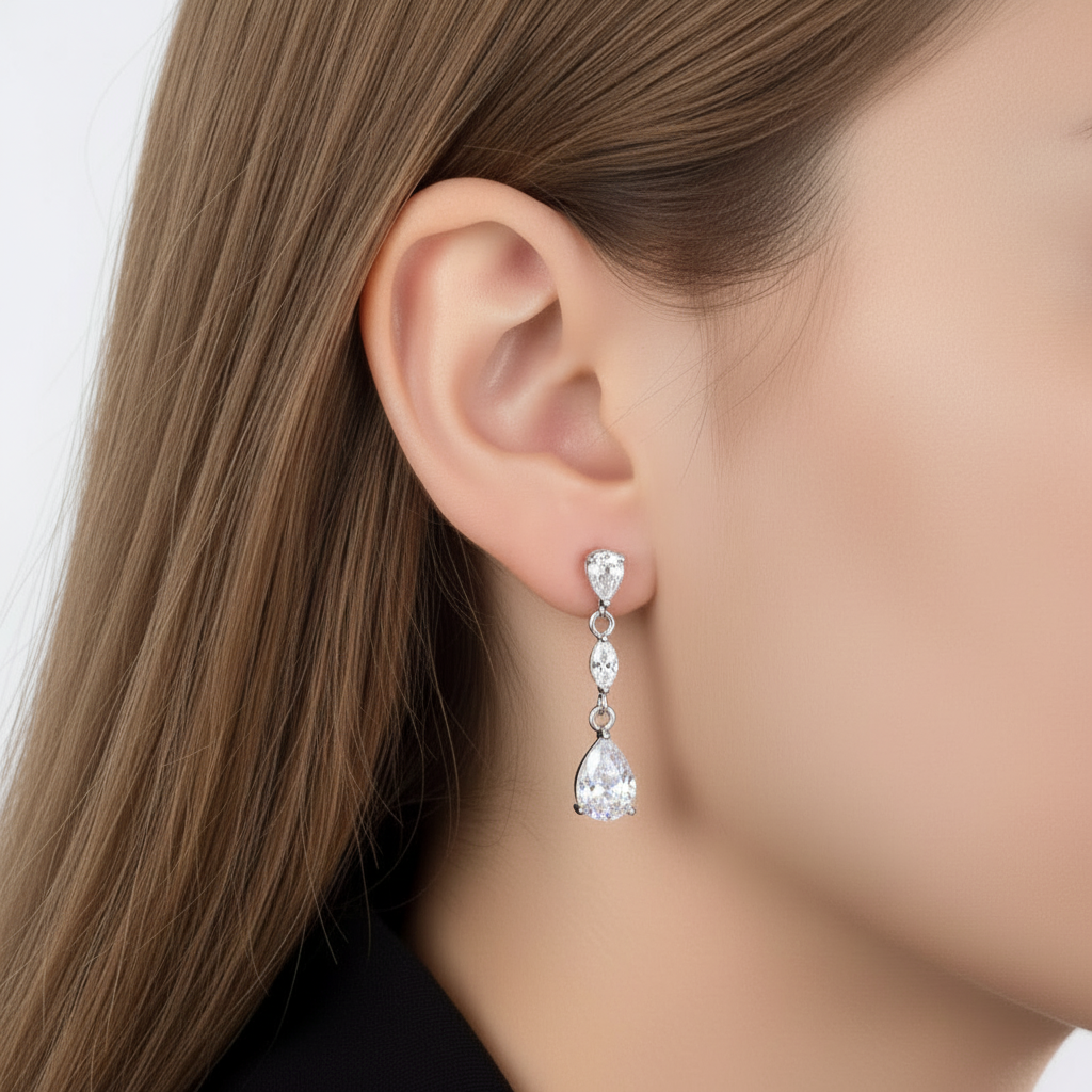 2 CT. Pear Cut Simulated Diamond Drop Earrings in Sterling Silver