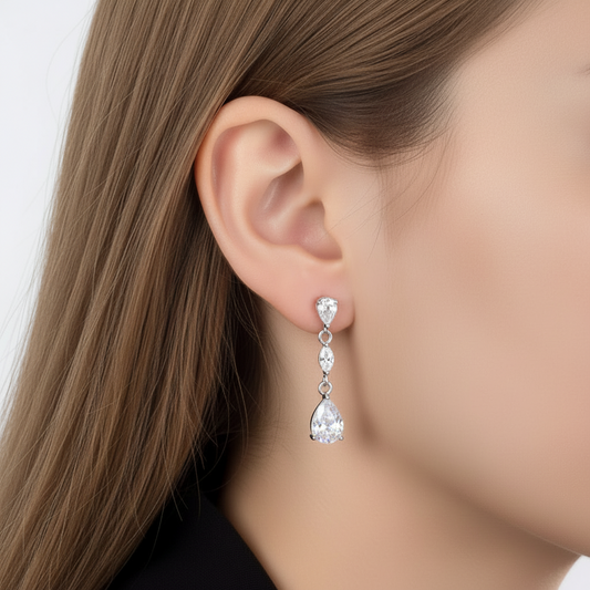 2 CT. Pear Cut Simulated Diamond Drop Earrings in Sterling Silver