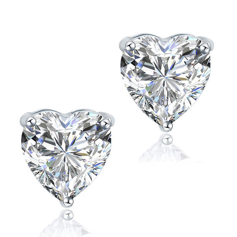 2 CT. Heart Cut Simulated Diamond Stud Earrings in Sterling Silver