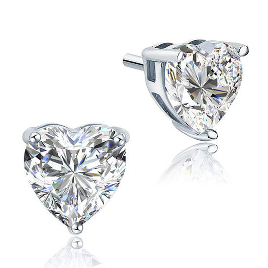 2 CT. Heart Cut Simulated Diamond Stud Earrings in Sterling Silver