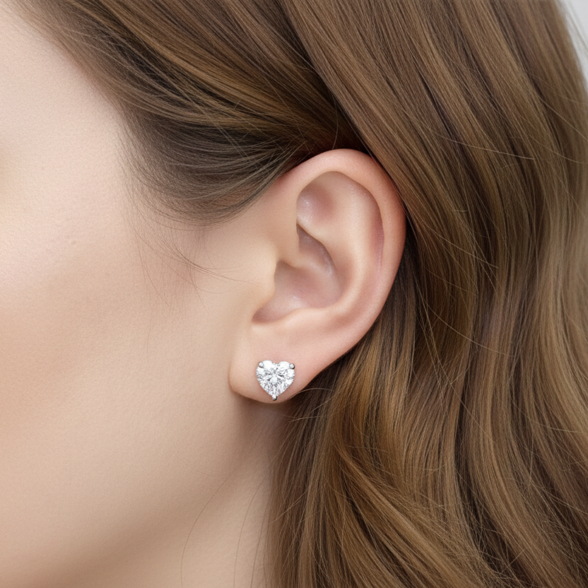 2 CT. Heart Cut Simulated Diamond Stud Earrings in Sterling Silver