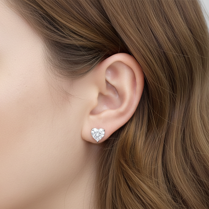 2 CT. Heart Cut Simulated Diamond Stud Earrings in Sterling Silver