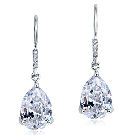 Boucles d'oreilles pendantes en argent sterling avec diamants synthétiques taille poire de 4 carats