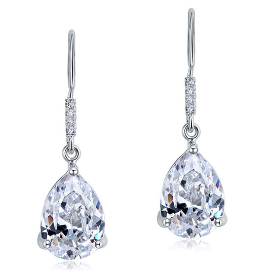 Aretes colgantes de diamantes simulados de talla pera de 4 quilates en plata de ley