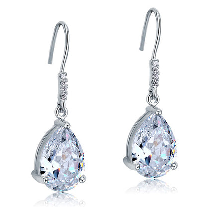 Boucles d'oreilles pendantes en argent sterling avec diamants synthétiques taille poire de 4 carats