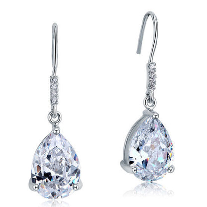 Boucles d'oreilles pendantes en argent sterling avec diamants synthétiques taille poire de 4 carats