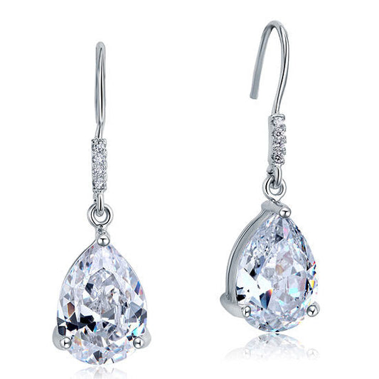 Aretes colgantes de diamantes simulados de talla pera de 4 quilates en plata de ley