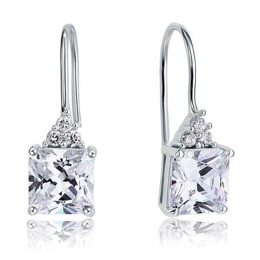 Aretes colgantes de diamantes simulados de talla princesa de 2 quilates en plata de ley