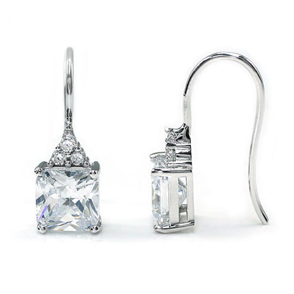 Boucles d'oreilles pendantes en argent sterling avec diamants synthétiques taille princesse de 2 carats