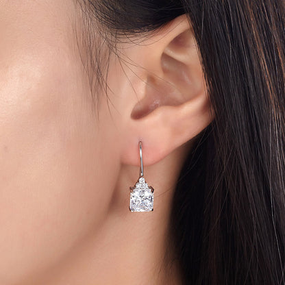 Boucles d'oreilles pendantes en argent sterling avec diamants synthétiques taille princesse de 2 carats