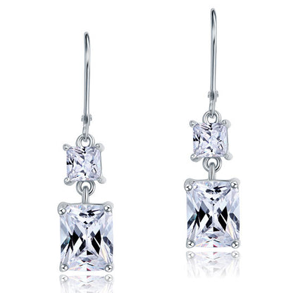 Aretes colgantes de diamantes simulados de talla princesa de 4 quilates en plata de ley