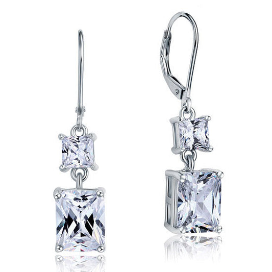 Aretes colgantes de diamantes simulados de talla princesa de 4 quilates en plata de ley
