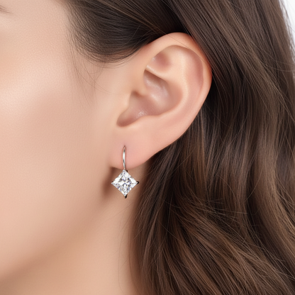 1.5 CT. Princess Cut Simulated Diamond Drop Earrings in Sterling Silver