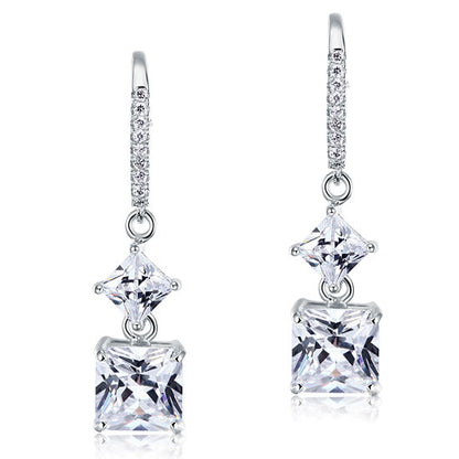 Aretes colgantes de diamantes simulados de talla princesa de 2 quilates en plata de ley