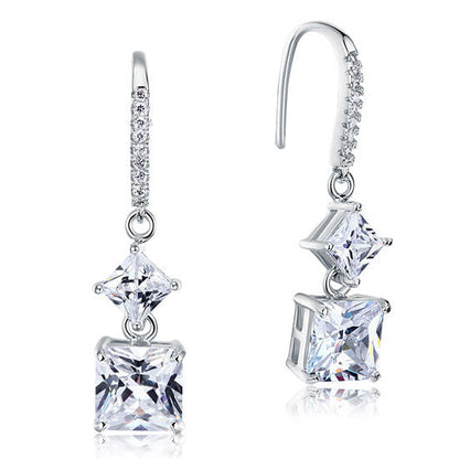 Aretes colgantes de diamantes simulados de talla princesa de 2 quilates en plata de ley