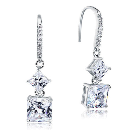 Aretes colgantes de diamantes simulados de talla princesa de 2 quilates en plata de ley