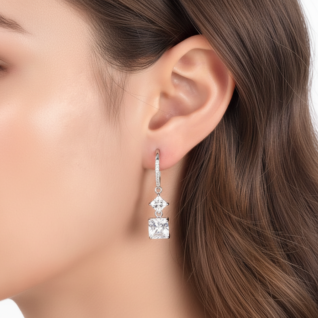 2 CT. Princess Cut Simulated Diamond Drop Earrings in Sterling Silver