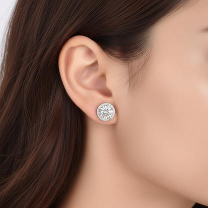 2 CT. Round Halo Simulated Diamond Stud Earrings in Sterling Silver