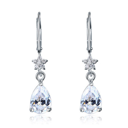 Boucles d'oreilles pendantes en argent sterling avec diamants synthétiques taille poire de 2 carats