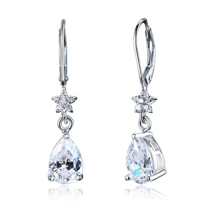 Boucles d'oreilles pendantes en argent sterling avec diamants synthétiques taille poire de 2 carats